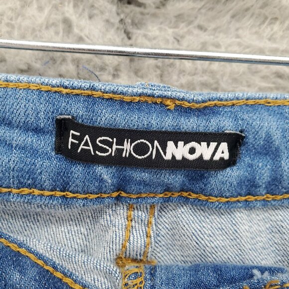 Fashion Nova Jeans Womens 16 Blue Distressed Flare High Waist Stretch Denim - Picture 2 of 10